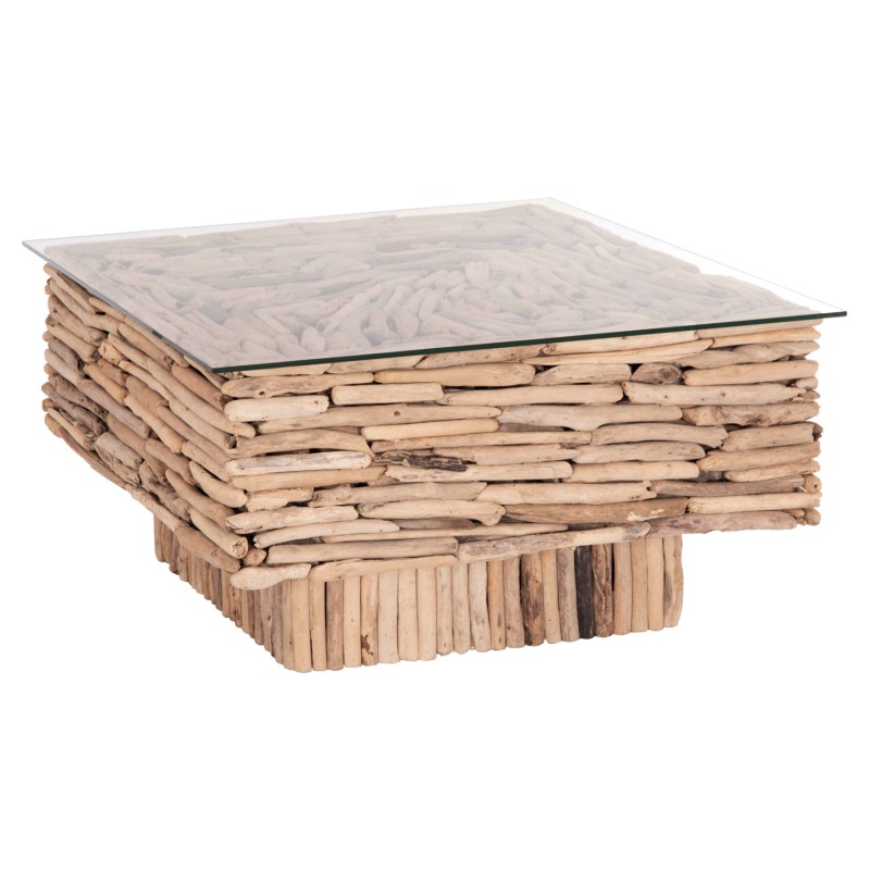 ΤΡΑΠΕΖΙ ΣΑΛΟΝΙΟΥ ΤΕΤΡΑΓΩΝΟ SPARROW HM9960 DRIFTWOOD--ΓΥΑΛΙ 95x95x51,5Υεκ.