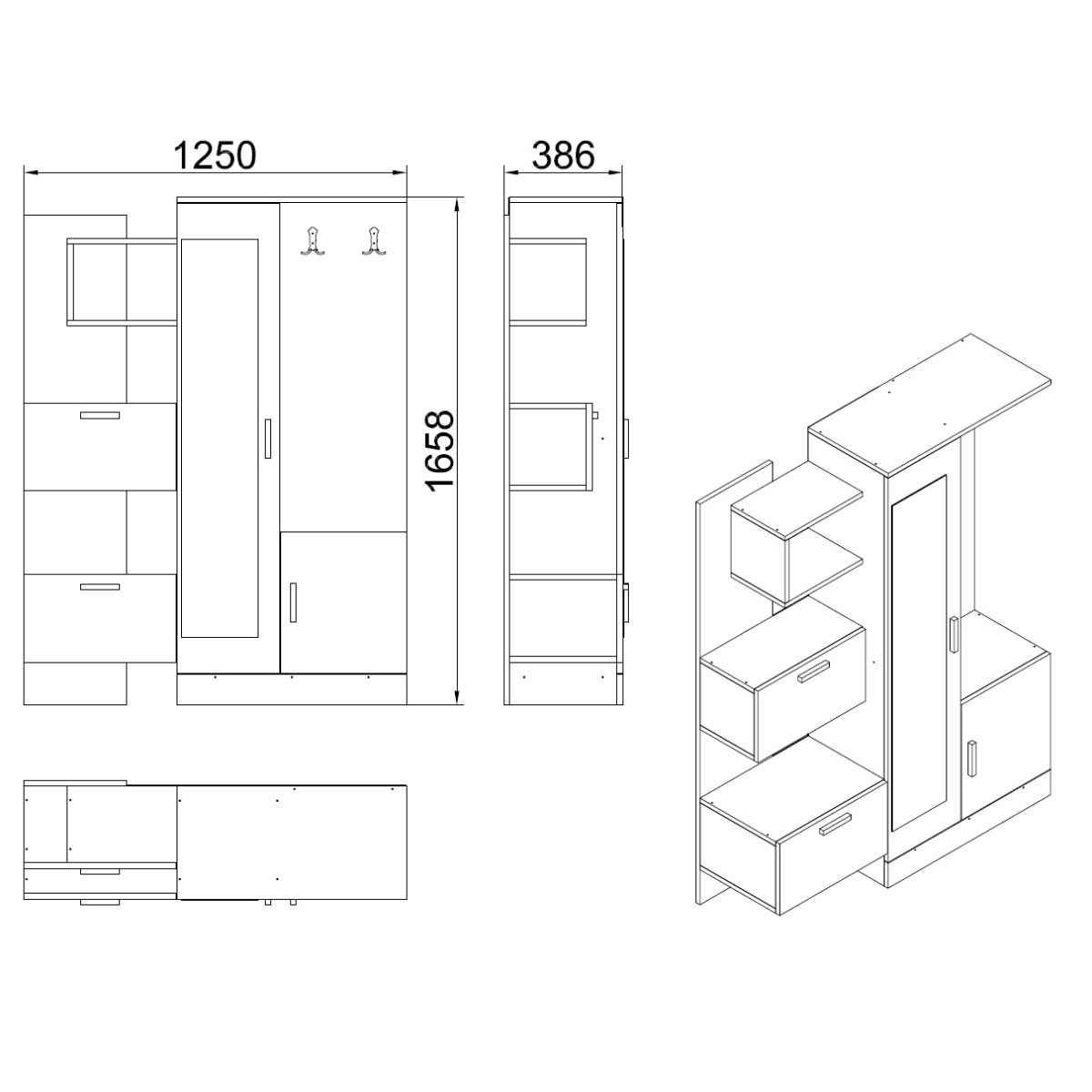 ΕΠΙΠΛΟ ΕΙΣΟΔΟΥ ΜΕ ΡΑΦΙΑ & ΚΑΘΡΕΠΤΗ ILIANA HM2265 ΛΕΥΚΟ-SONAMA 125,5x37,5x166,5Y εκ.