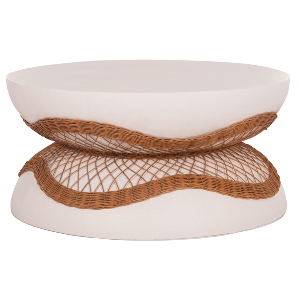 ΤΡΑΠΕΖΙ ΣΑΛΟΝΙΟΥ ANNA HM18157.02 FIBER CEMENT ΛΕΥΚΟ-ΦΥΣΙΚΟ RATTAN--Φ92x44.5Υεκ