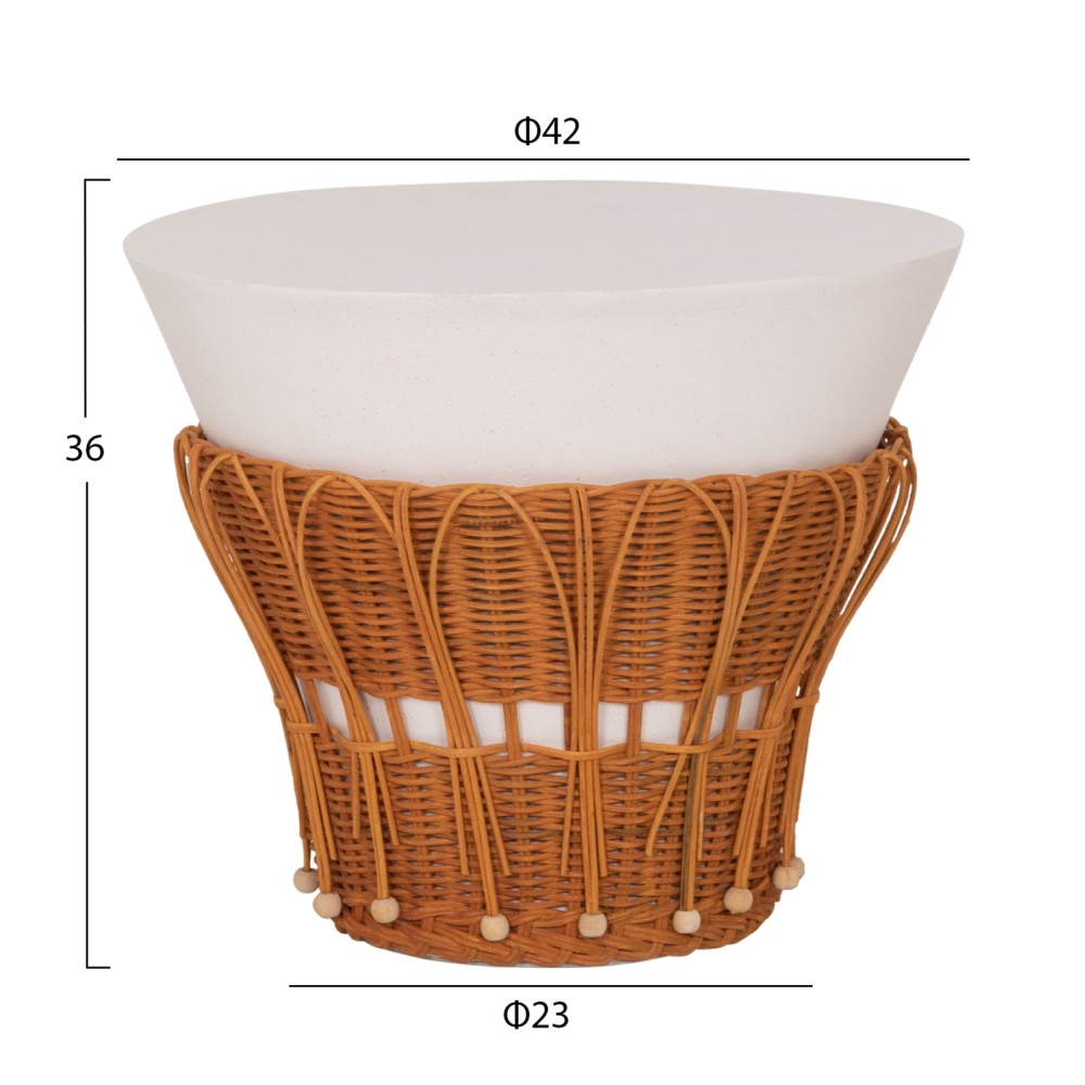 ΤΡΑΠΕΖΙ ΒΟΗΘΗΤΙΚΟ PERRAL HM18164.02S FIBER CEMENT ΛΕΥΚΟ-ΦΥΣΙΚΟ RATTAN--Φ42x36Υεκ