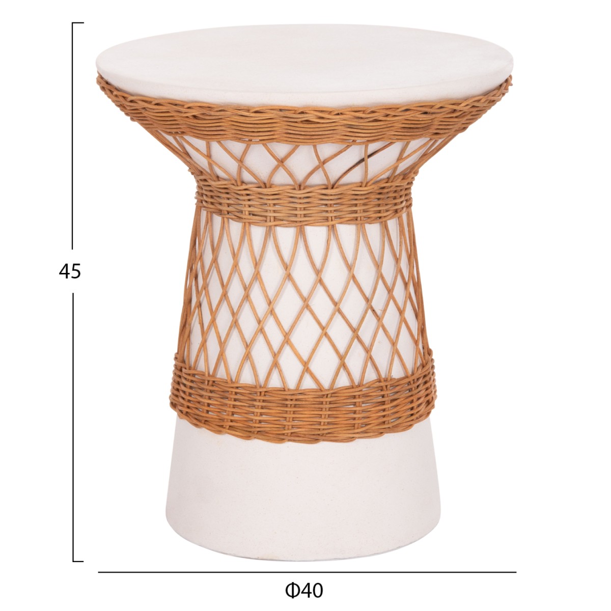 ΒΟΗΘΗΤΙΚΟ ΤΡΑΠΕΖΙ ΣΤΡΟΓΓΥΛΟ DELIA HM18167.02 FIBER CEMENT ΛΕΥΚΟ & RATTAN Φ40x45Υεκ
