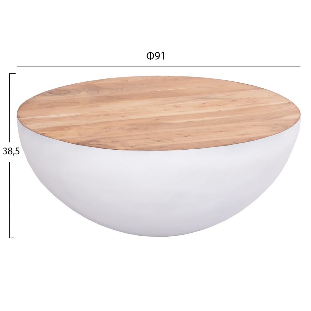 ΔΙΑΚΟΣΜΗΤΙΚΟ ΤΡΑΠΕΖΙ ΣΑΛΟΝΙΟΥ BOWL Φ91x38,5Yεκ. ΛΕΥΚΟ ΜΕ ΞΥΛΟ ΑΚΑΚΙΑΣ HM8717.23 Β'ΔΙΑΛΟΓΗΣ