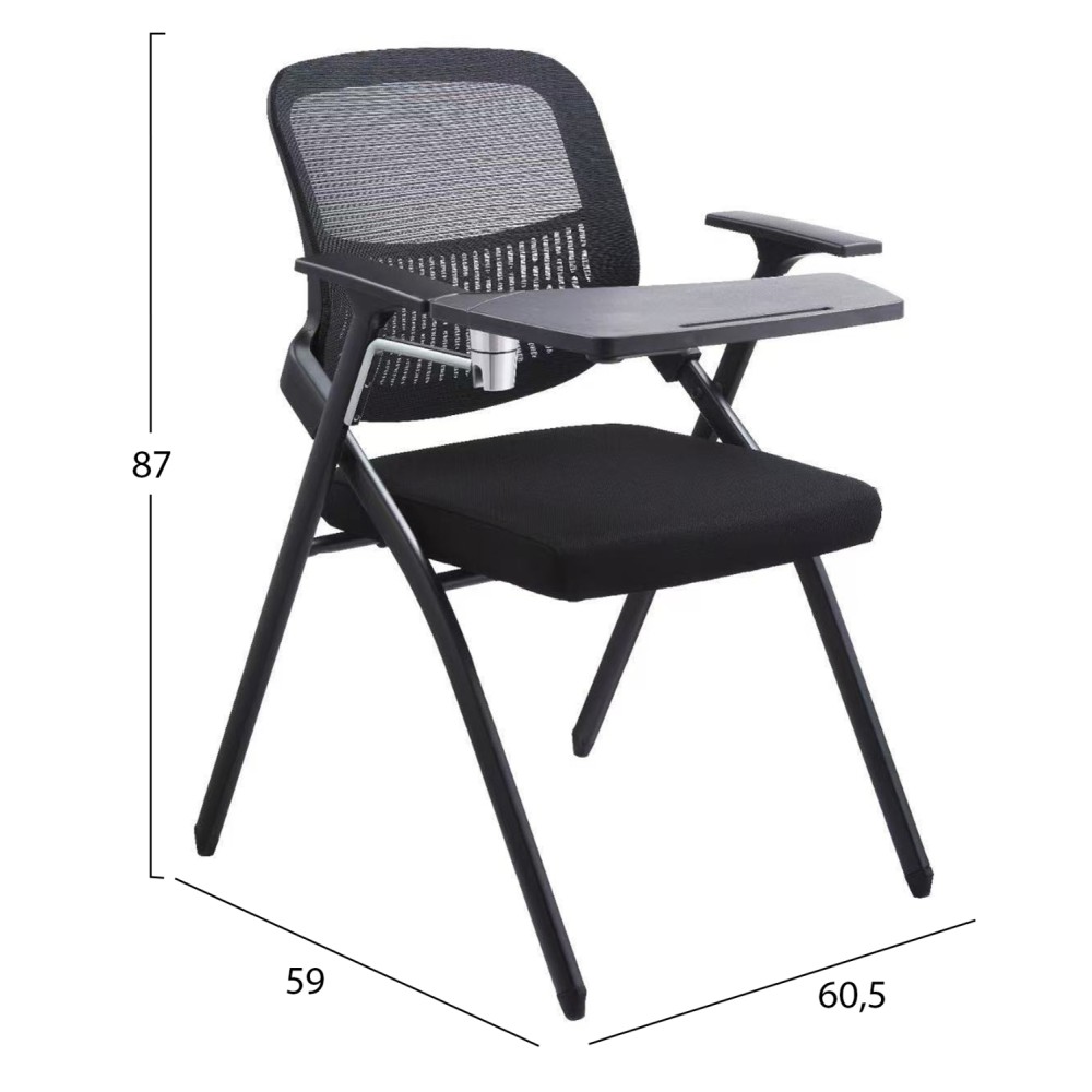 ΚΑΡΕΚΛΑ ΣΥΝΕΔΡΙΟΥ ΠΤΥΣΣΟΜΕΝΗ ΜΕ ΑΝΑΛΟΓΙΟ DENO HM1209.01 MESH ΥΦΑΣΜΑ ΜΑΥΡΟ 60x59x87Υεκ.