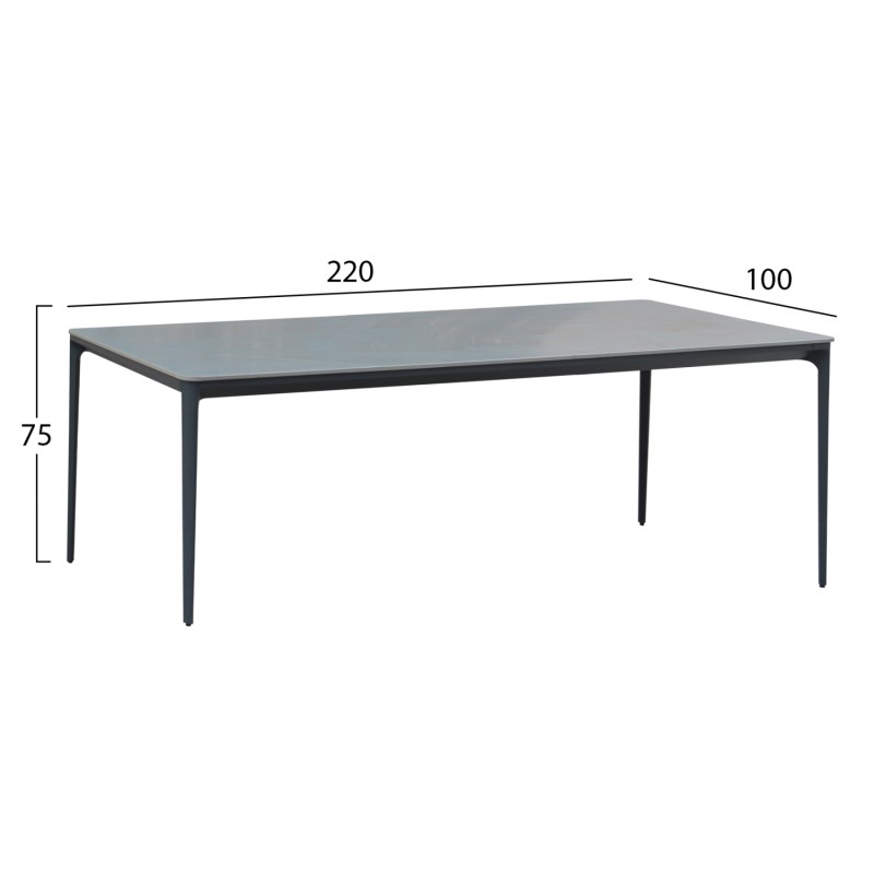 ΤΡΑΠΕΖΙ ΤΡΑΠΕΖΑΡΙΑΣ STAD HM6558.01 ΓΚΡΙ ΑΛΟΥΜΙΝΙΟ & SINTERED STONE TOP 220x100x75Υεκ