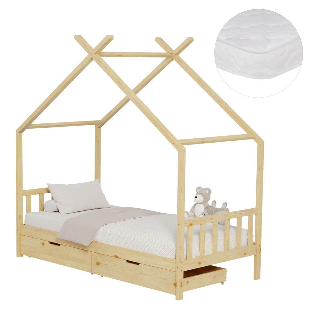 ΚΡΕΒΑΤΙ ΠΑΙΔΙΚΟ ΜΕ ΣΤΡΩΜΑ KLARICE HM21305 ΞΥΛΟ ΠΕΥΚΟΥ ΣΕ ΦΥΣΙΚΟ--ΣΤΡΩΜΑ 90x190εκ