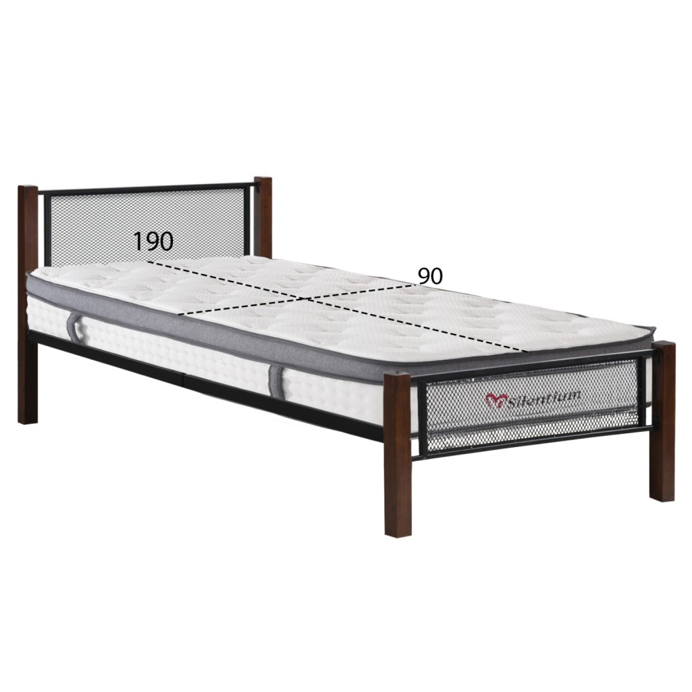 ΚΡΕΒΑΤΙ ΜΕ ΣΤΡΩΜΑ RAYVEN HM10801 ΜΕΤΑΛΛΟ & RUBBERWOOD ΣΕ DIRTY OAK--ΣΤΡΩΜΑ 90Χ190εκ