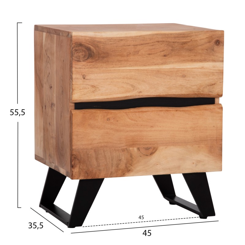 ΚΟΜΟΔΙΝΟ ALICIA ΜΕ 2 ΣΥΡΤΑΡΙΑ HM8360.11 ΑΠΟ ΜΑΣΙΦ ΞΥΛΟ ΑΚΑΚΙΑΣ 45x35x56Yεκ.