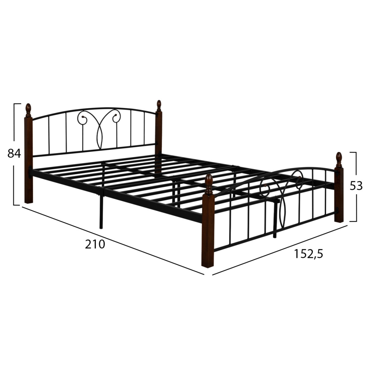 ΚΡΕΒΑΤΙ ΔΙΠΛΟ SUZIE HM585 ΓΙΑ ΣΤΡΩΜΑ 150x200 εκ. ΜΕΤΑΛΛΟ RUBBERWOOD