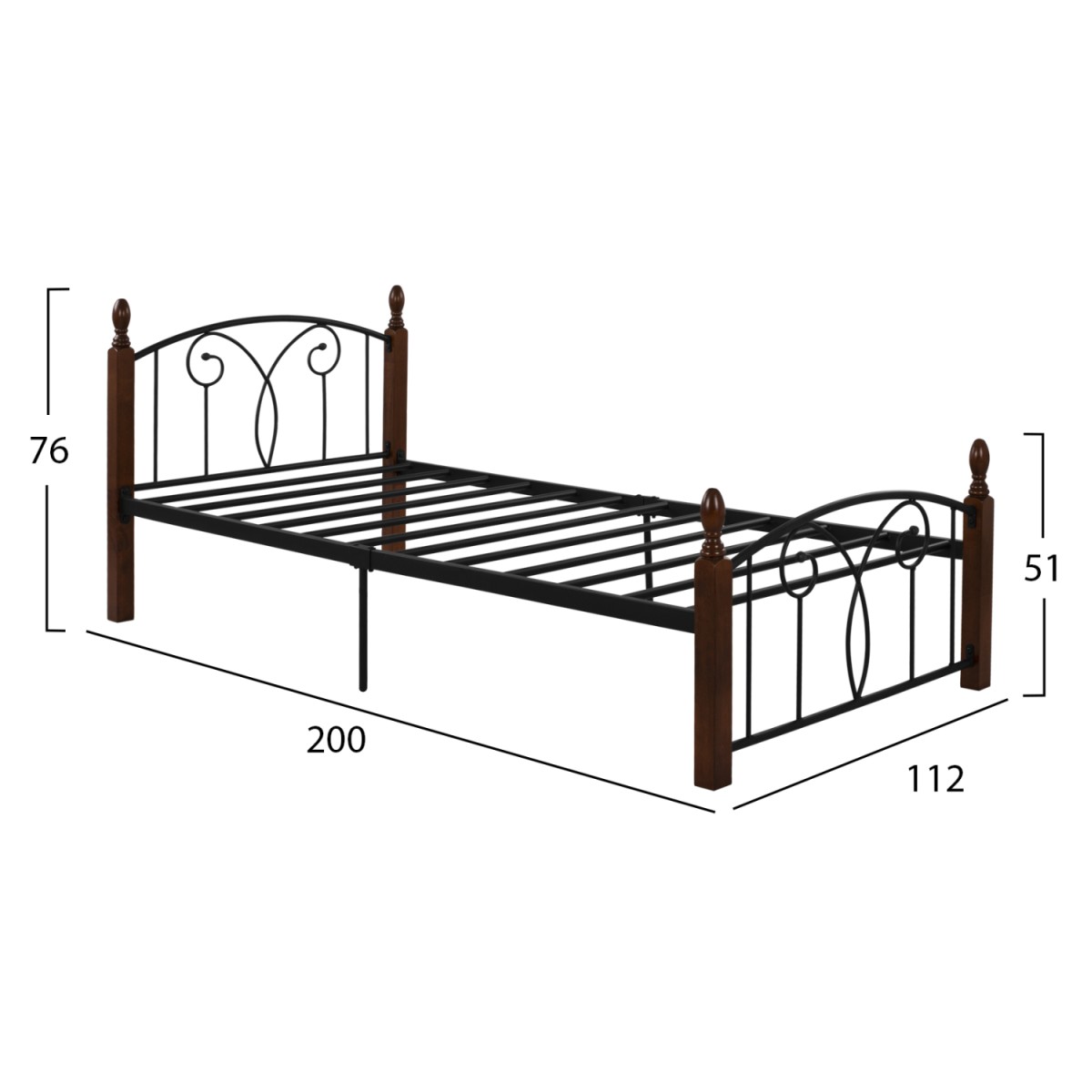 ΚΡΕΒΑΤΙ SUZIE HM600 ΜΕΤΑΛΛΟ RUBBERWOOD ΓΙΑ ΣΤΡΩΜΑ 110Χ190 εκ.