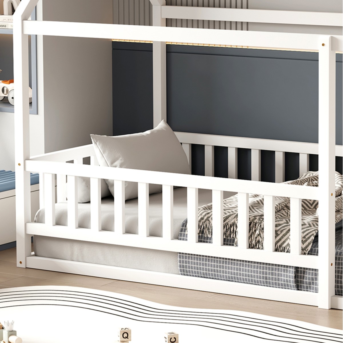 ΚΡΕΒΑΤΙ ΠΑΙΔΙΚΟ ΜΕ ΚΑΓΚΕΛΟ HOUSER HM706.03 τ.MONTESSORI ΞΥΛΟ ΠΕΥΚΟ ΛΕΥΚΟ-190x90εκ