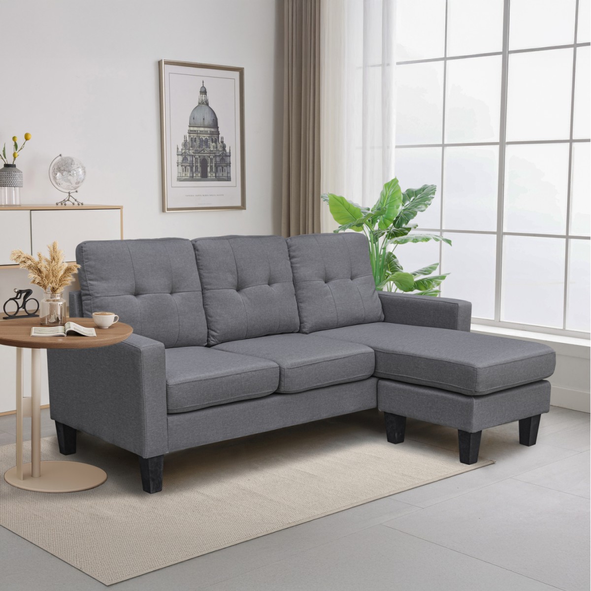 ΚΑΝΑΠΕΣ ΓΩΝΙΑ ΑΝΑΣΤΡΕΨΙΜΗ MEGGY HM3297.01 ΓΚΡΙ ΥΦΑΣΜΑ 184,5x129x86Yεκ.