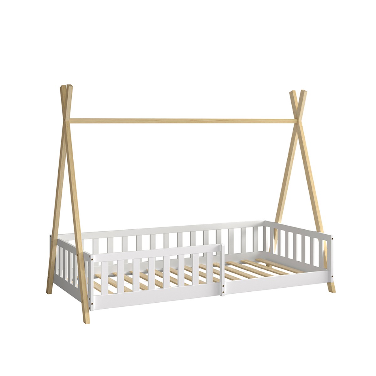 ΚΡΕΒΑΤΙ ΠΑΙΔΙΚΟ ΜΕ ΚΑΓΚΕΛΑ MUNK HM739.03 τ.MONTESSORI ΠΕΥΚΟ ΦΥΣΙΚΟ-ΛΕΥΚΟ--190x90εκ