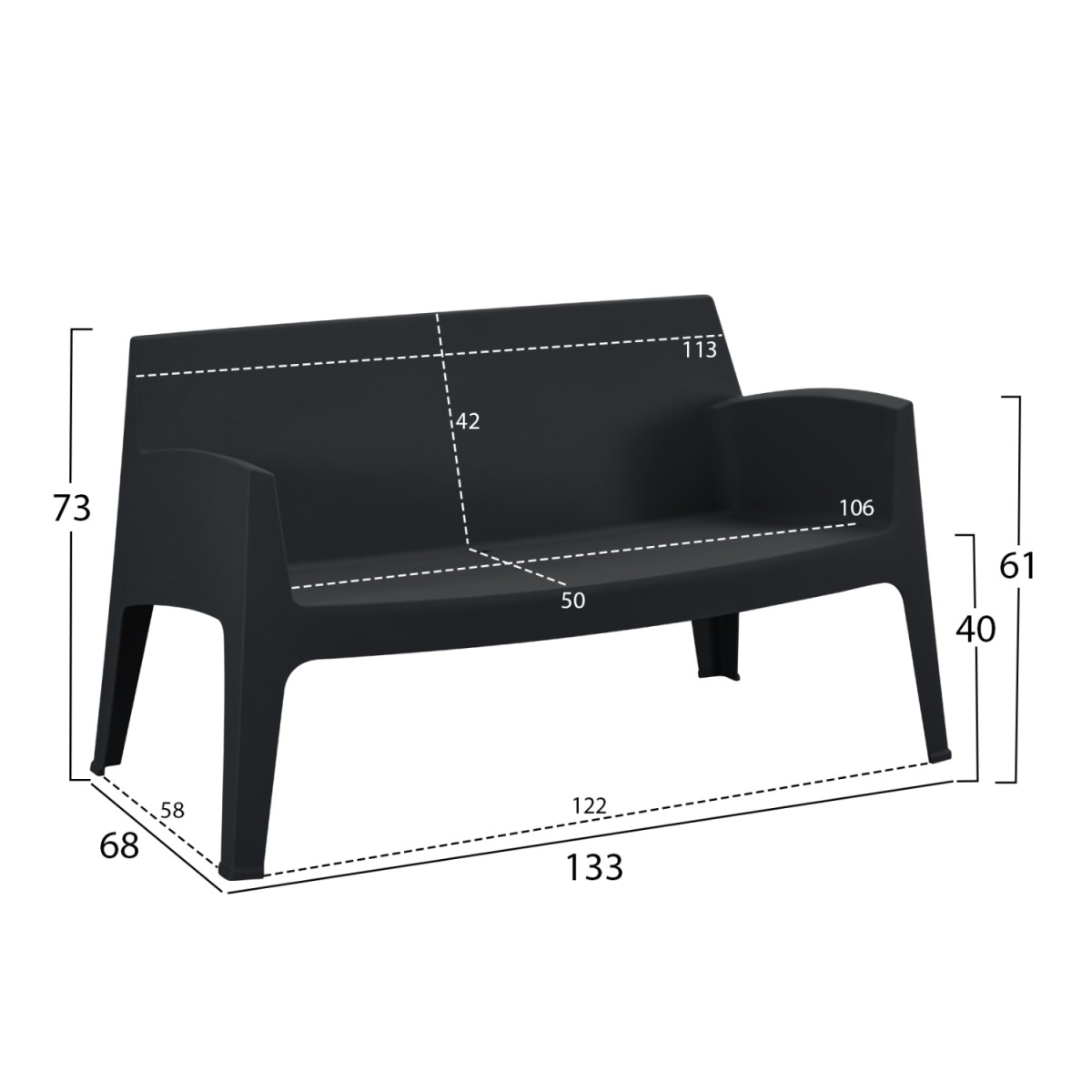 ΚΑΝΑΠΕΣ 2-ΘΕΣΙΟΣ ΠΟΛΥΠΡΟΠΥΛΕΝΙΟΥ SLEEK HM6366.02 ΧΡΩΜΑ ΜΑΥΡΟ 133x68x73Υεκ.