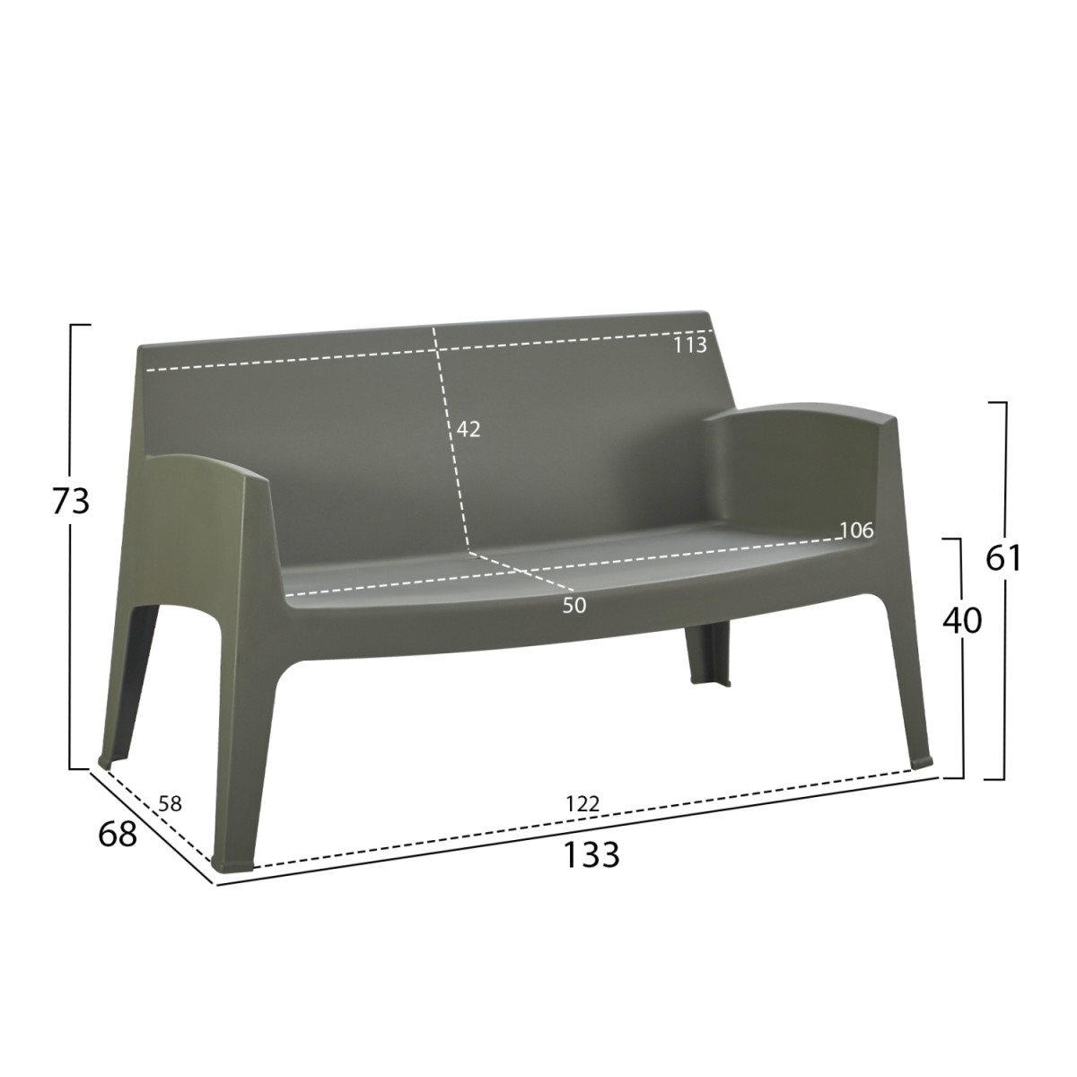 ΚΑΝΑΠΕΣ 2-ΘΕΣΙΟΣ ΠΟΛΥΠΡΟΠΥΛΕΝΙΟΥ SLEEK HM6366.05 ΧΡΩΜΑ DARK OLIVE 133x68x73Υεκ.