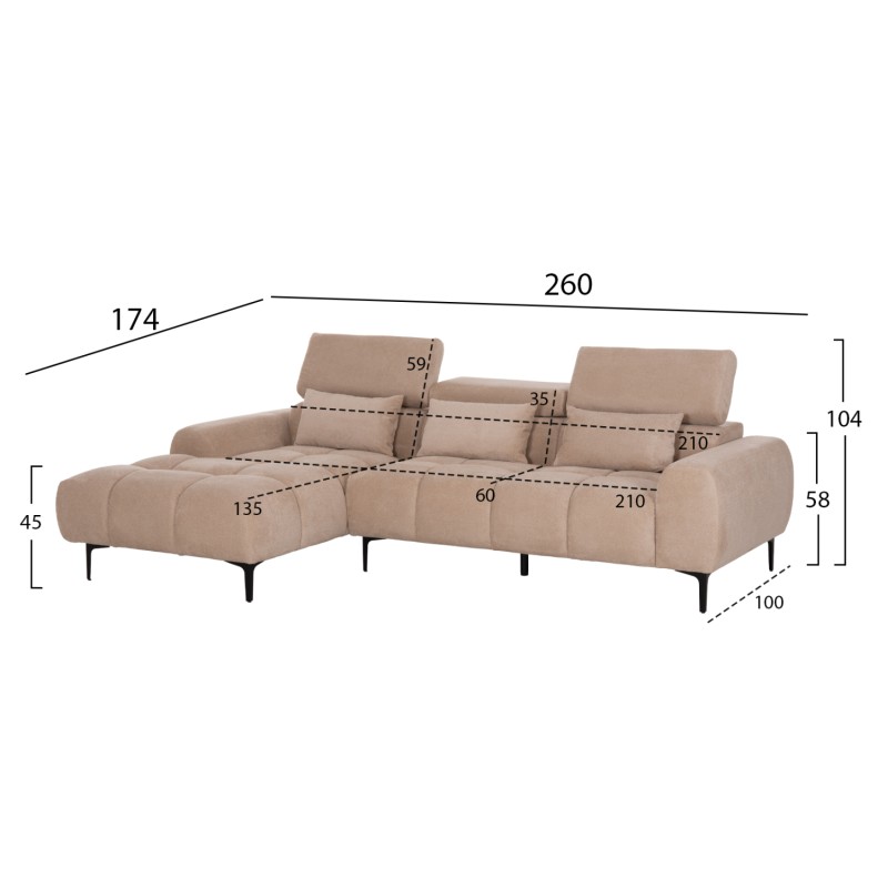 ΚΑΝΑΠΕΣ ΑΡΙΣΤΕΡΗ ΓΩΝΙΑ DIVYA HM3267.11L ΜΠΕΖ ΥΦΑΣΜΑ 260x100-174x104Υεκ.