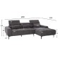 ΚΑΝΑΠΕΣ ΔΕΞΙΑ ΓΩΝΙΑ DIVYA HM3267.12R ΓΚΡΙ ΥΦΑΣΜΑ 260x100-174x104Υεκ.