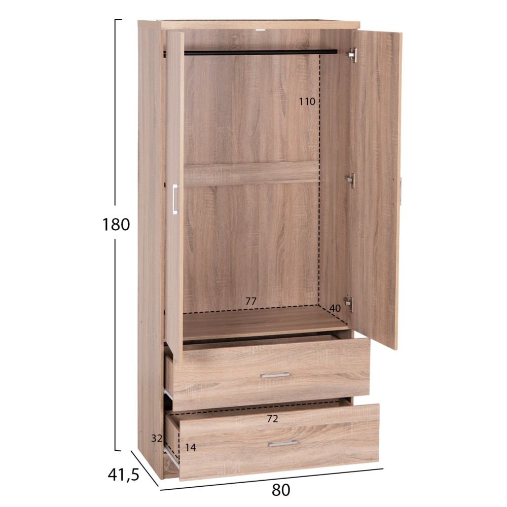 ΝΤΟΥΛΑΠΑ 2ΦΥΛΛΗ ME 2 ΣΥΡΤΑΡΙΑ REINA HM338.02 SONAMA 80x41.5x180Υεκ.