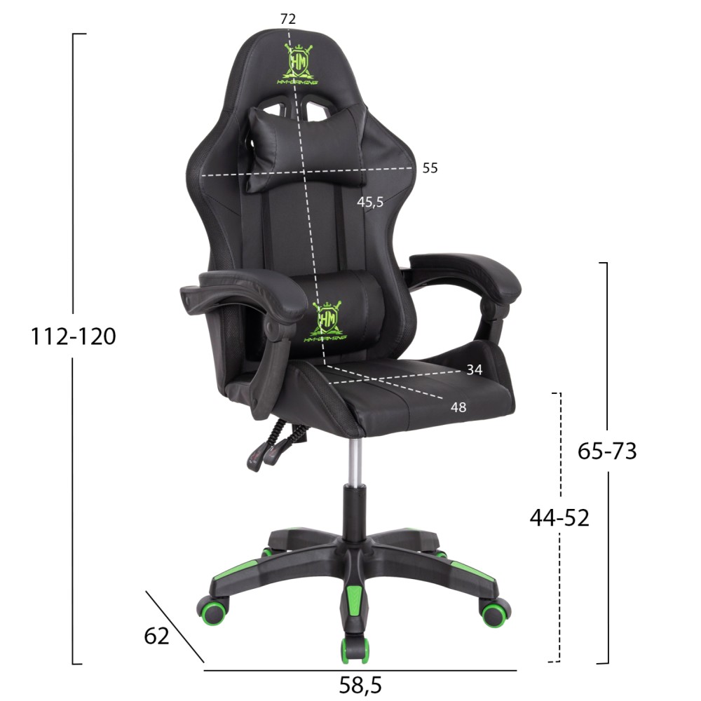 ΠΟΛΥΘΡΟΝΑ GAMING DARREN HM1203.03 ΜΑΥΡΟ-ΠΡΑΣΙΝΟ PVC 58.5x100x120Υεκ.