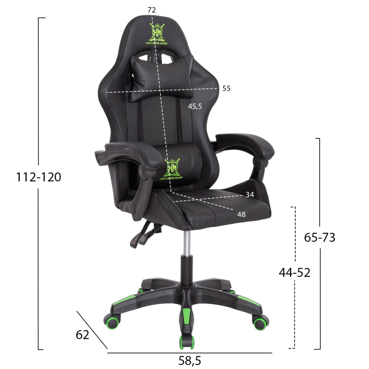 ΠΟΛΥΘΡΟΝΑ GAMING DARREN HM1203.03 ΜΑΥΡΟ-ΠΡΑΣΙΝΟ PVC 58.5x100x120Υεκ.