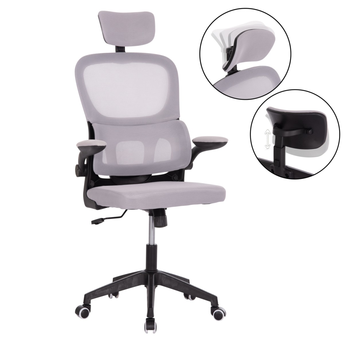 ΚΑΡΕΚΛΑ ΓΡΑΦΕΙΟΥ BASTON HM18236.02 ΓΚΡΙ MESH & ΜΑΥΡΟ PP ΣΚΕΛΕΤΟΣ 64x60x127Υεκ.