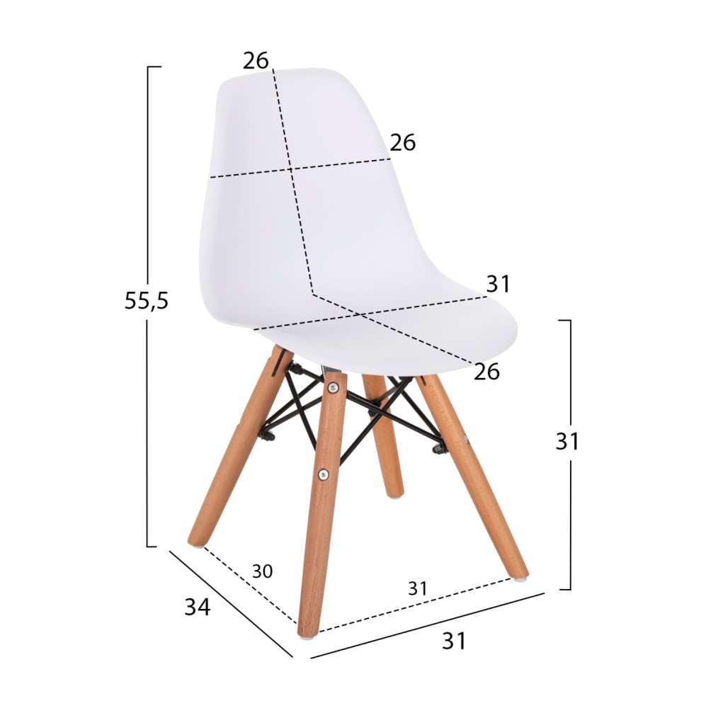 ΚΑΡΕΚΛΑ TWIST KID HM8453.01 ΞΥΛΙΝΑ ΠΟΔΙΑ Κ ΚΑΘΙΣΜΑ PP ΛΕΥΚΟ 31x34x55.5Υεκ