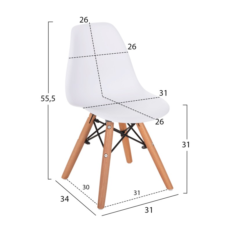 ΚΑΡΕΚΛΑ TWIST KID HM8453.01 ΞΥΛΙΝΑ ΠΟΔΙΑ Κ ΚΑΘΙΣΜΑ PP ΛΕΥΚΟ 31x34x55.5Υεκ