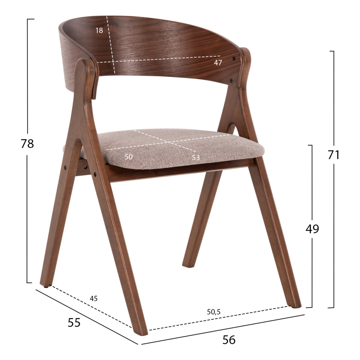 ΚΑΡΕΚΛΑ NEKKER HM9739.01 RUBBERWOOD ΣΕ ΚΑΡΥΔΙ-ΓΚΡΙ ΥΦΑΣΜΑ ΚΑΘΙΣΜΑ 56x55x78Yεκ.