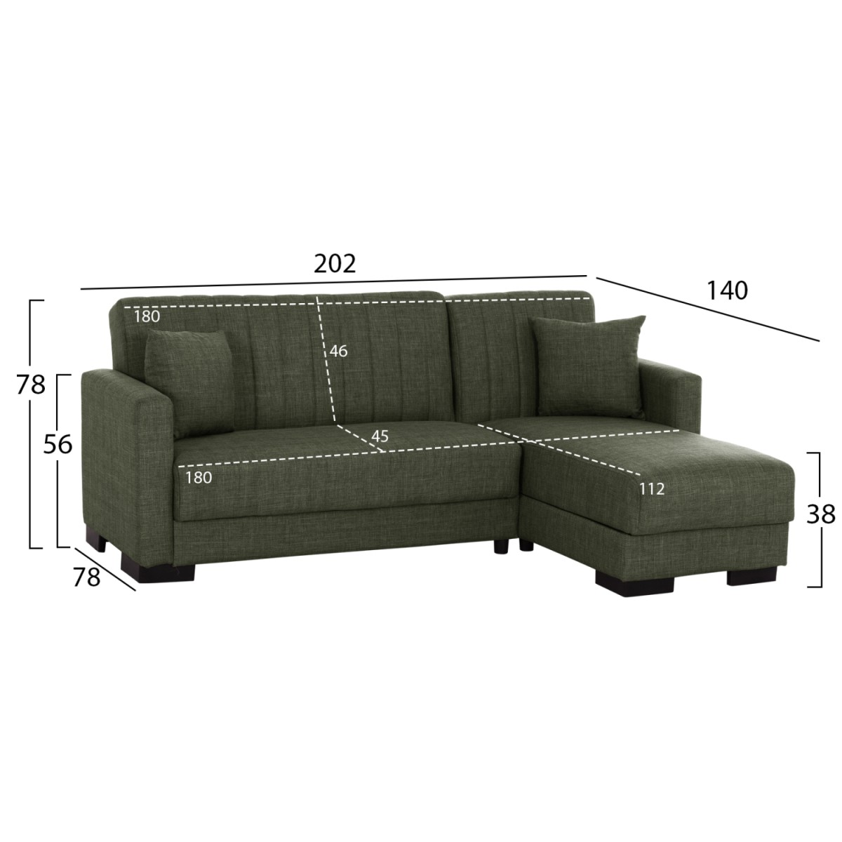 ΚΑΝΑΠΕΣ ΚΡΕΒΑΤΙ GHUFRAN ΓΩΝΙΑ ΑΝΑΣΤΡΕΨΙΜΗ DARK OLIVE HM3244.05 200x133x77Yεκ.