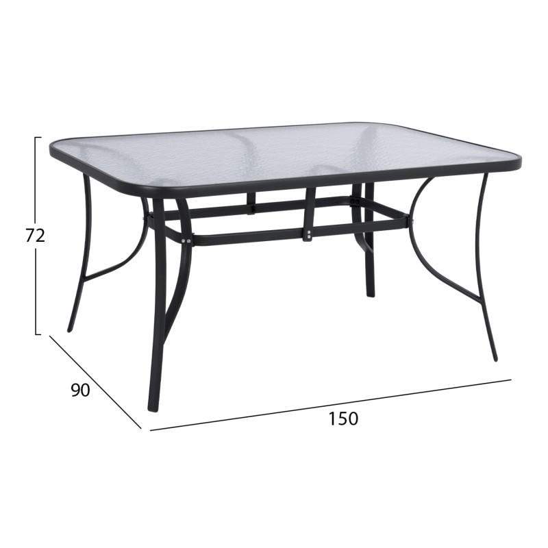 ΤΡΑΠΕΖΙ BRUNO 150X90Χ72Υεκ. ΓΚΡΙ ΜΕΤΑΛΛΙΚΟ ΜΕ ΓΥΑΛΙΝΗ ΕΠΙΦΑΝΕΙΑ HM5145.01
