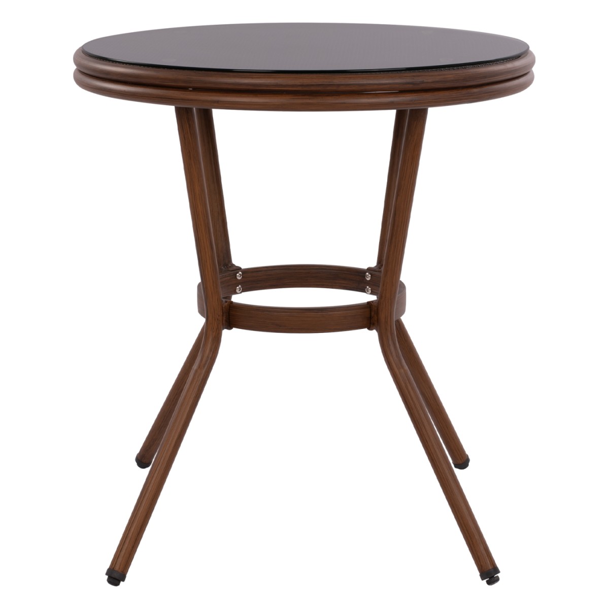 ΤΡΑΠΕΖΙ ΑΛΟΥΜΙΝΙΟΥ MOSES Φ70x76 εκ. BAMBOO LOOK HM5532.03 ΚΑΦΕ ΜΕ ΓΥΑΛΙ