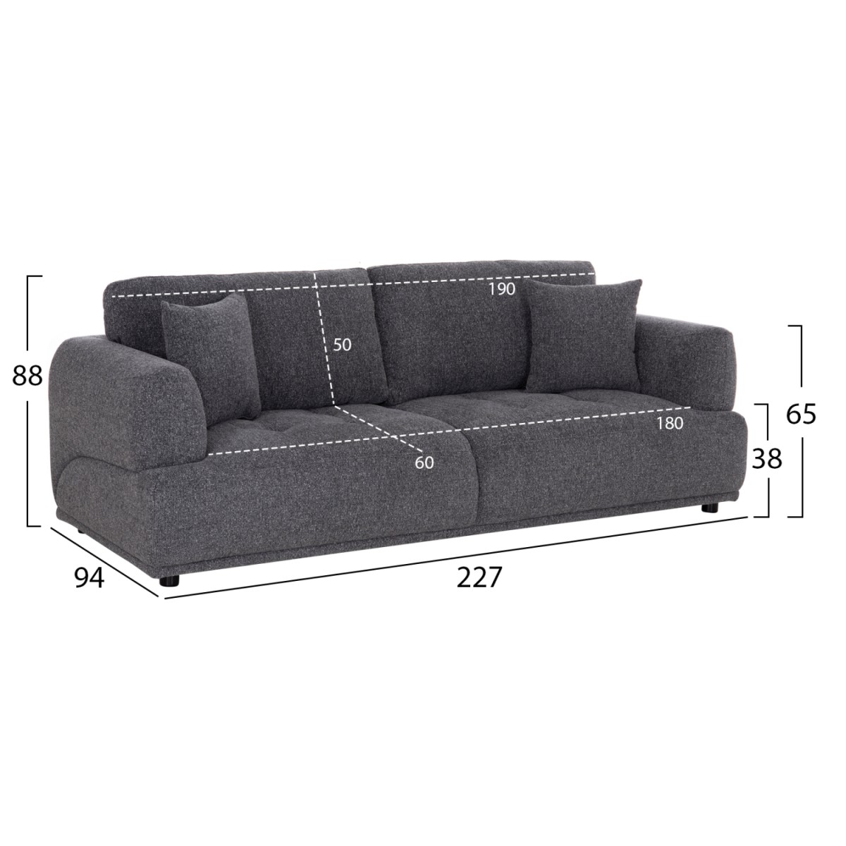 ΚΑΝΑΠΕΣ 3-ΘΕΣΙΟΣ STRUCTO HM3329.01 ΓΚΡΙ ΥΦΑΣΜΑ 227x94x88Υεκ.