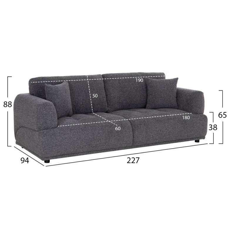 ΚΑΝΑΠΕΣ 3-ΘΕΣΙΟΣ STRUCTO HM3329.01 ΓΚΡΙ ΥΦΑΣΜΑ 227x94x88Υεκ.