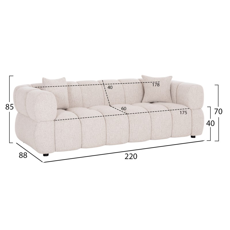 ΚΑΝΑΠΕΣ 3-ΘΕΣΙΟΣ NORIKA HM3331.02 ΕΚΡΟΥ ΥΦΑΣΜΑ 220x88x85Υεκ.