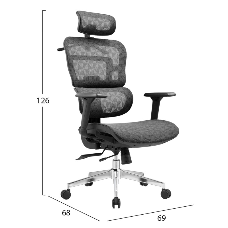 ΚΑΡΕΚΛΑ ΓΡΑΦΕΙΟΥ MODEN HM1215.01 ΜΑΥΡO MESH--ΒΑΣΗ ΧΡΩΜΙΟΥ 68x69x126Υεκ