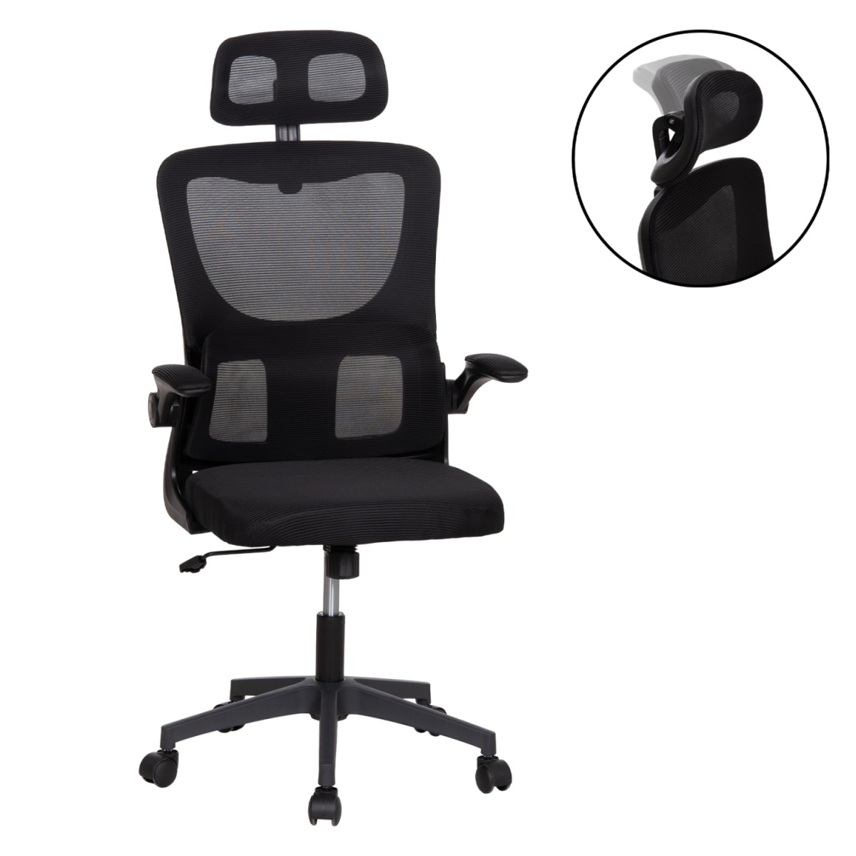 ΚΑΡΕΚΛΑ ΓΡΑΦΕΙΟΥ KESI HM1222.01 ΜΑΥΡO MESH & PP 61x62x125Υεκ.