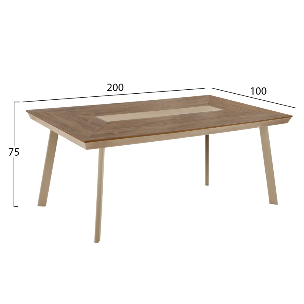 ΤΡΑΠΕΖΙ ΑΛΟΥΜΙΝΙΟΥ TABER HM5131.04 ΚΑΠΟΥΤΣΙΝΟ ΜΕ POLYWOOD TOP 200x100x75Υεκ