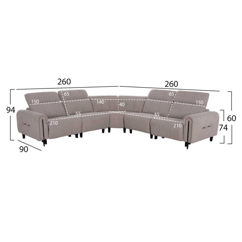 ΓΩΝΙΑΚΟΣ ΚΑΝΑΠΕΣ ΜΕ RECLINE ORACLE HM3290.02 ΜΠΕΖ ΥΦΑΣΜΑ 260x260x90(κάθισμα)x94Υεκ.