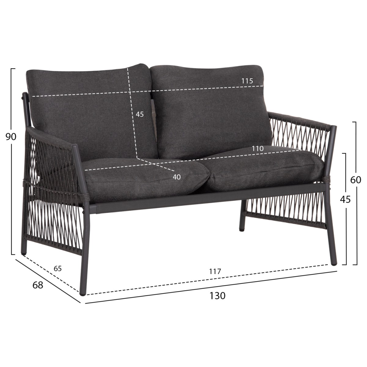ΣΕΤ ΣΑΛΟΝΙ ΕΞ.ΧΩΡΟΥ 4 ΘΕΣΕΩΝ DEANDRA HM6507.01 ΜΕΤΑΛΛΟ & ΜΑΞΙΛΑΡΙΑ ΣΕ ΓΚΡΙ