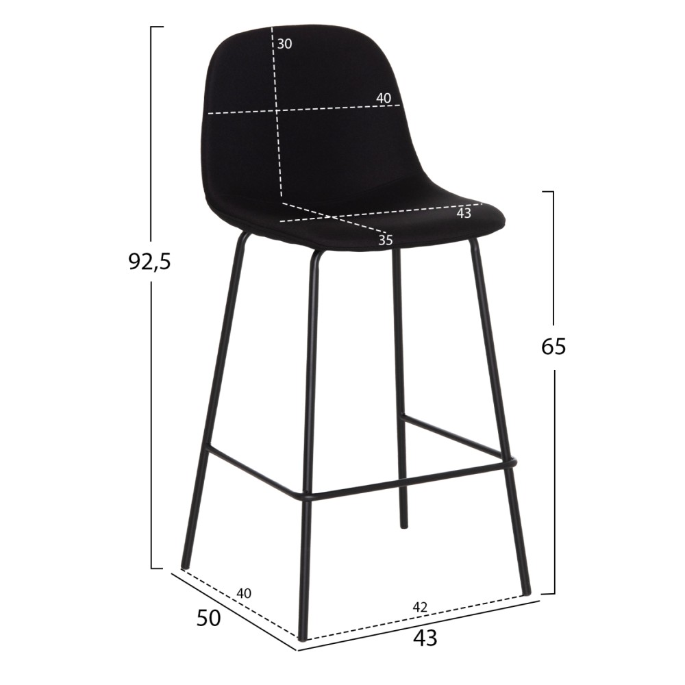 ΣΚΑΜΠΟ ΜΠΑΡ VINCENT HM9298.24 ΜΕΣΑΙΟΥ ΥΨΟΥΣ-ΜΑΥΡΟ ΥΦΑΣΜΑ-ΜΕΤΑΛΛΙΚΑ ΠΟΔΙΑ 43x50x92,5Υεκ