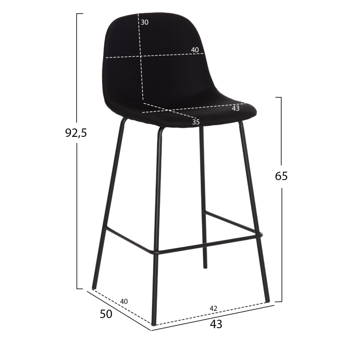 ΣΚΑΜΠΟ ΜΠΑΡ VINCENT HM9298.24 ΜΕΣΑΙΟΥ ΥΨΟΥΣ-ΜΑΥΡΟ ΥΦΑΣΜΑ-ΜΕΤΑΛΛΙΚΑ ΠΟΔΙΑ 43x50x92,5Υεκ