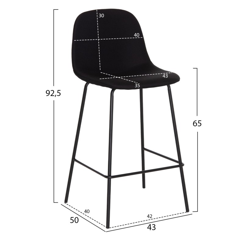ΣΚΑΜΠΟ ΜΠΑΡ VINCENT HM9298.24 ΜΕΣΑΙΟΥ ΥΨΟΥΣ-ΜΑΥΡΟ ΥΦΑΣΜΑ-ΜΕΤΑΛΛΙΚΑ ΠΟΔΙΑ 43x50x92,5Υεκ
