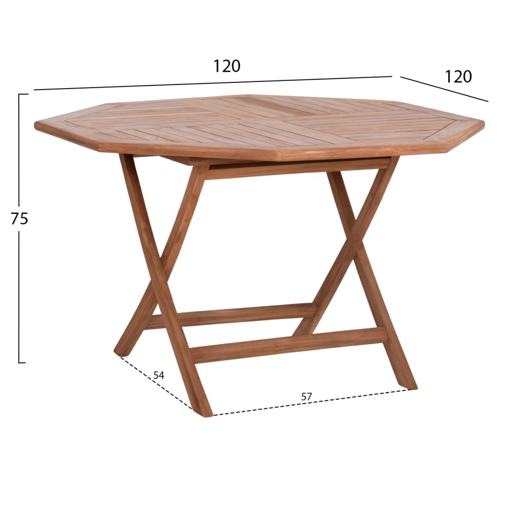 ΤΡΑΠΕΖΙ ΠΟΛΥΓΩΝΟ ΠΤΥΣΣΟΜΕΝΟ KARLIN HM6618 ΞΥΛΟ TEAK ΣΕ ΦΥΣΙΚΟ ΧΡΩΜΑ 120x120x75Yεκ.