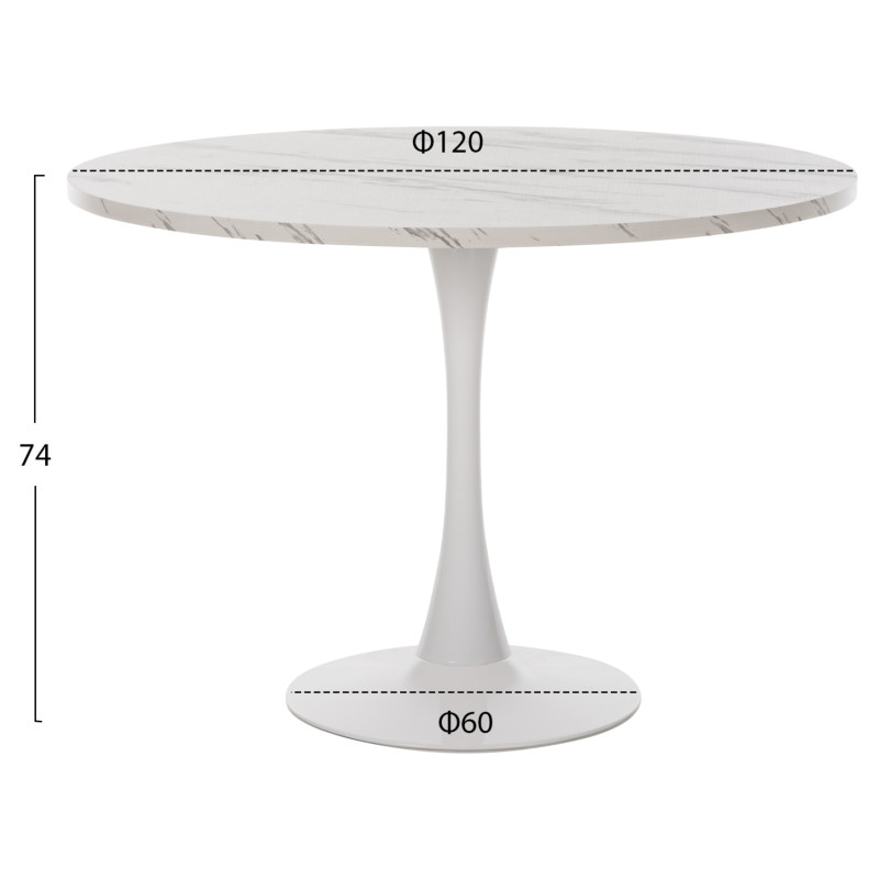 ΤΡΑΠΕΖΙ ΤΡΑΠΕΖΑΡΙΑΣ ROLLO HM9422.11 ΣΤΡΟΓΓΥΛΟ WHITE MARBLE Φ120x74Yεκ.