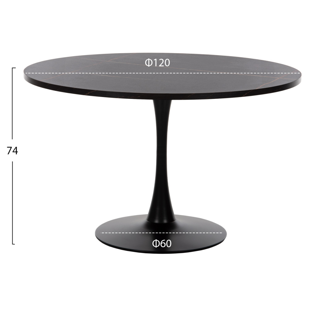 ΤΡΑΠΕΖΙ ΤΡΑΠΕΖΑΡΙΑΣ ROLLO HM9422.12 ΣΤΡΟΓΓΥΛΟ BLACK MARBLE Φ120x74Yεκ.
