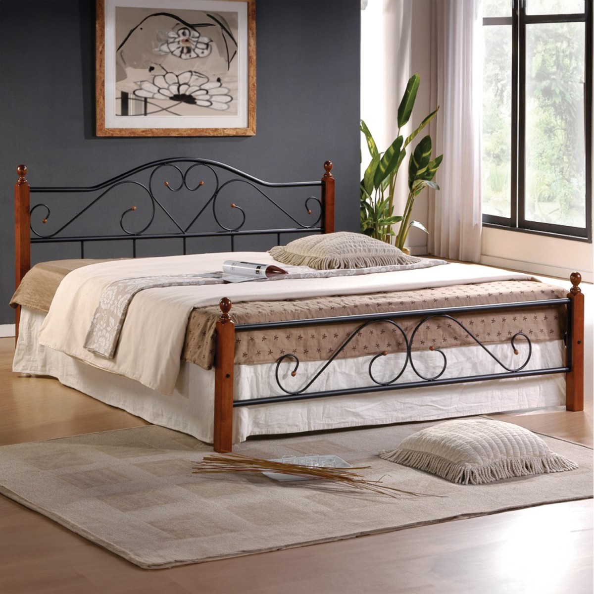 ΚΡΕΒΑΤΙ ΔΙΠΛΟ & ΣΤΡΩΜΑ CANDY HM21327 ΜΕΤΑΛΛΟ & ΞΥΛΟ ΣΕ DIRTY OAK--ΣΤΡΩΜΑ 150x200εκ