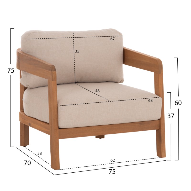 LOUNGE ΣΕΤ SOLARA HM10892 ΤΡΑΠΕΖΑΚΙ & 2 ΠΟΛΥΘΡΟΝΕΣ--ΞΥΛΟ ΑΚΑΚΙΑΣ--ΕΚΡΟΥ ΜΑΞΙΛΑΡΙΑ