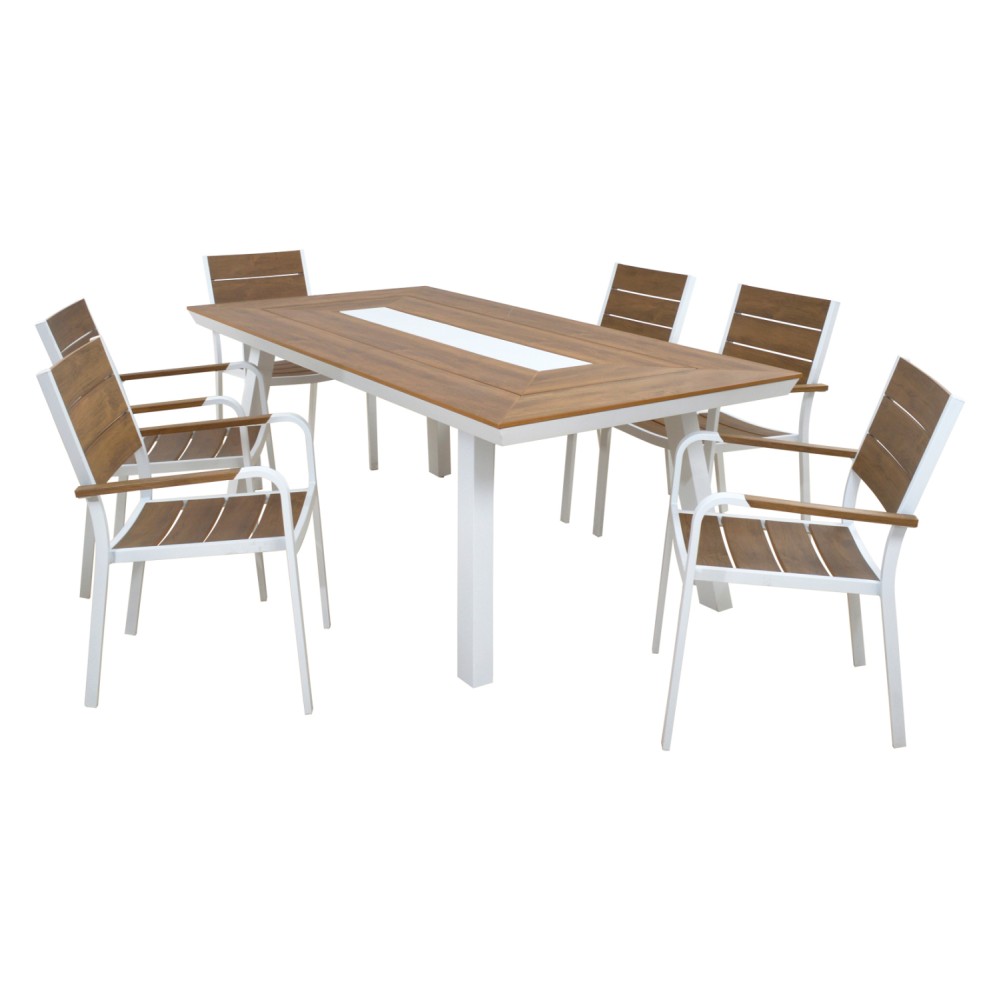 ΣΕΤ ΤΡΑΠΕΖΑΡΙΑΣ TABER HM10738.01 ΤΡΑΠΕΖΙ & 6 ΠΟΛΥΘΡΟΝΕΣ-ΑΛΟΥΜΙΝΙΟ & POLYWOOD-ΛΕΥΚΟ