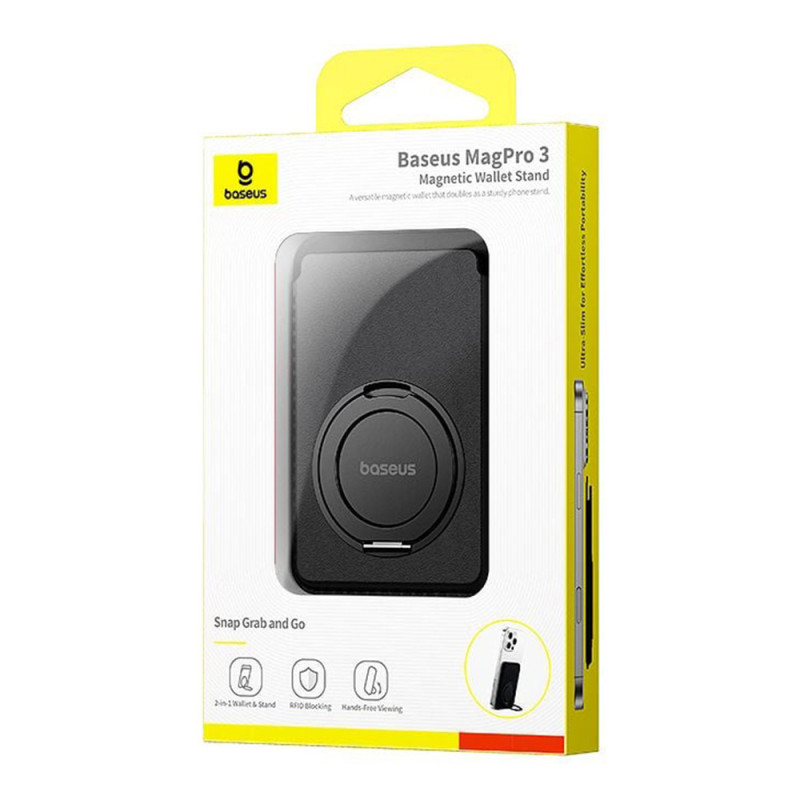 Baseus Μαγνητικό Πορτοφόλι & Βάση Στήριξης Baseus MagPro 3 για έως 3 Κάρτες με Περιστροφή 360° και RFID Προστασία Μαύρο