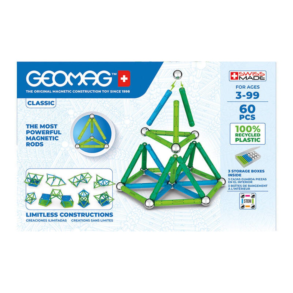 Classic Recycled magnetic blocks 60 elements GEOMAG GEO-272