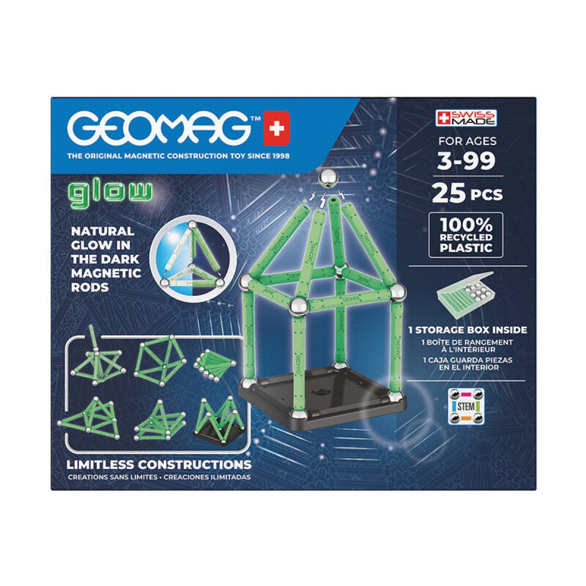 Glow Recycled Magnetic Blocks 25 pieces GEOMAG GEO-328
